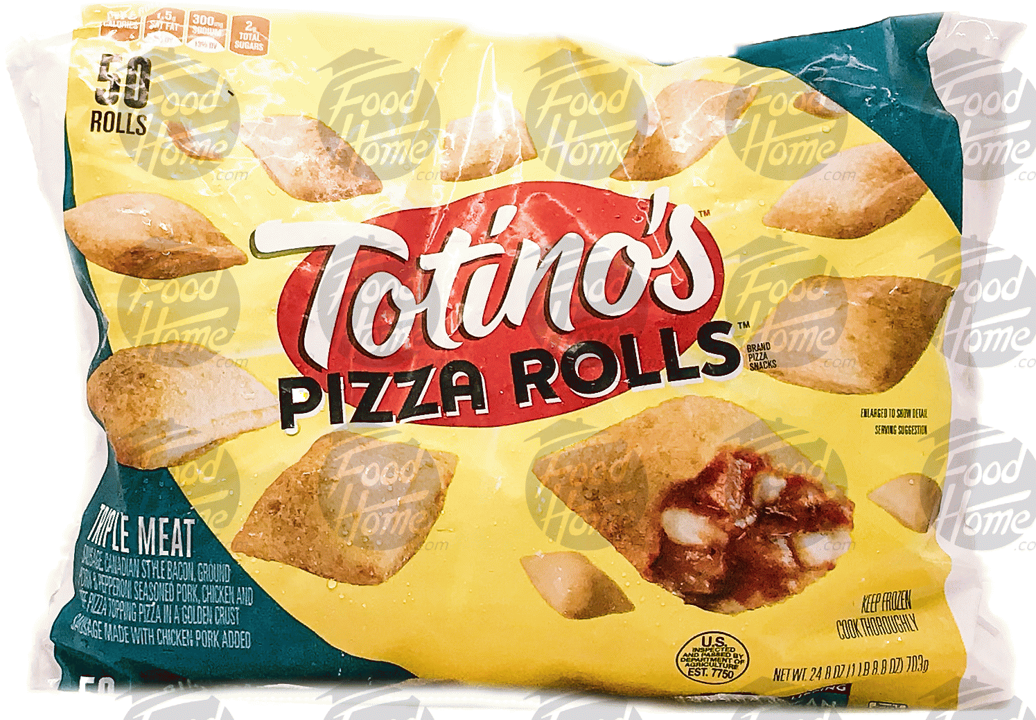 Totino's Pizza Rolls triple meat pizza roles, sausage, canadian style bacon, ground pork & pepperoni, frozen bag, 50-ct. Full-Size Picture